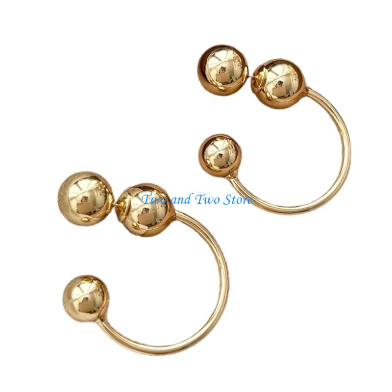 HX6F Versatile Gold Plated Round Bead Drop Earrings Silver Posts For Sensitive Ears Multipurpose Design