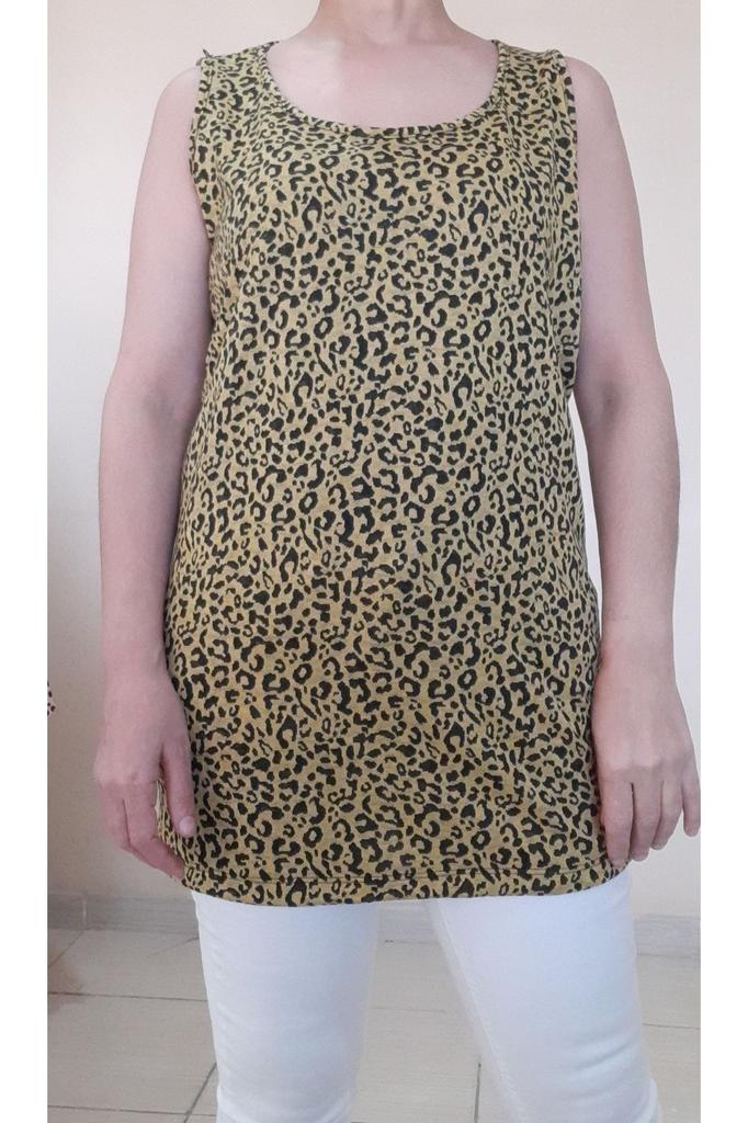 Damen Stil Übergröße T-Shirt Leopardenmuster Gekämmte Baumwolle Gestrickt Dickes Träger T-Shirt