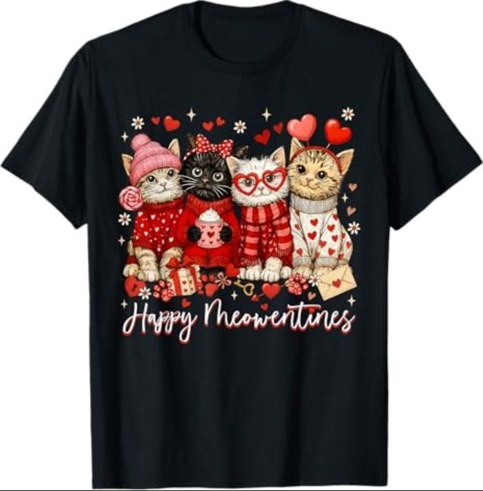 Happy Meowentines Cute Valentine Cat Lovers Girls Women T-Shirt S