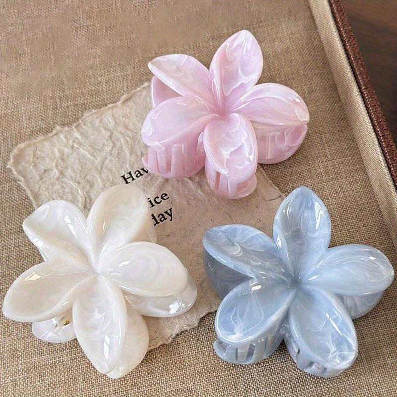 Women 8cm/3.15 Inch Pink, White, Blue Flowe, Elegant, Minimalist Style, Sonytail, Bun, Face Washing, Makeup, Outfit Matching Summer Hair Claw Hair