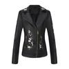Women’s Faux Leather Jackets Embroidered Flower PU Bomber Coat Diagonal Zipper Outer Wear Autumn Winter Spring Motorcycle Biker Jacket