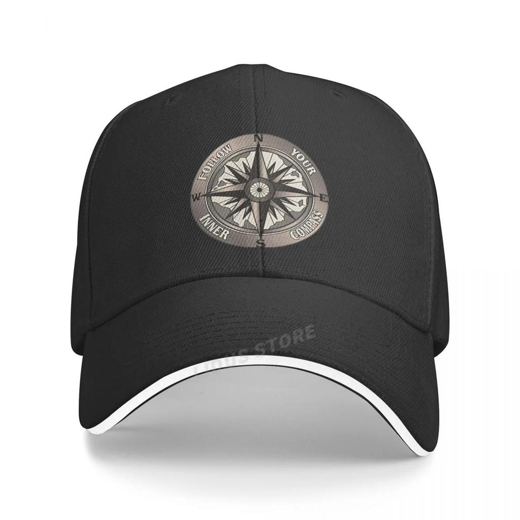 Baseballkappe mit Aufdruck „Follow Your Inner Compass“, modisch, für den Sommer, für Herren und Damen, verstellbar, mit Kompass