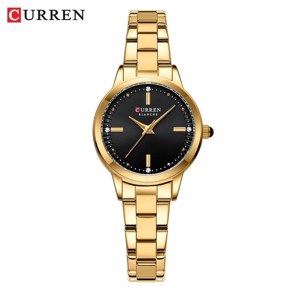 CURREN 9094 Women's Quartz Watch, Small Dial, Steel Band, Rhinestone Inlaid, Korean Fashion Style.
