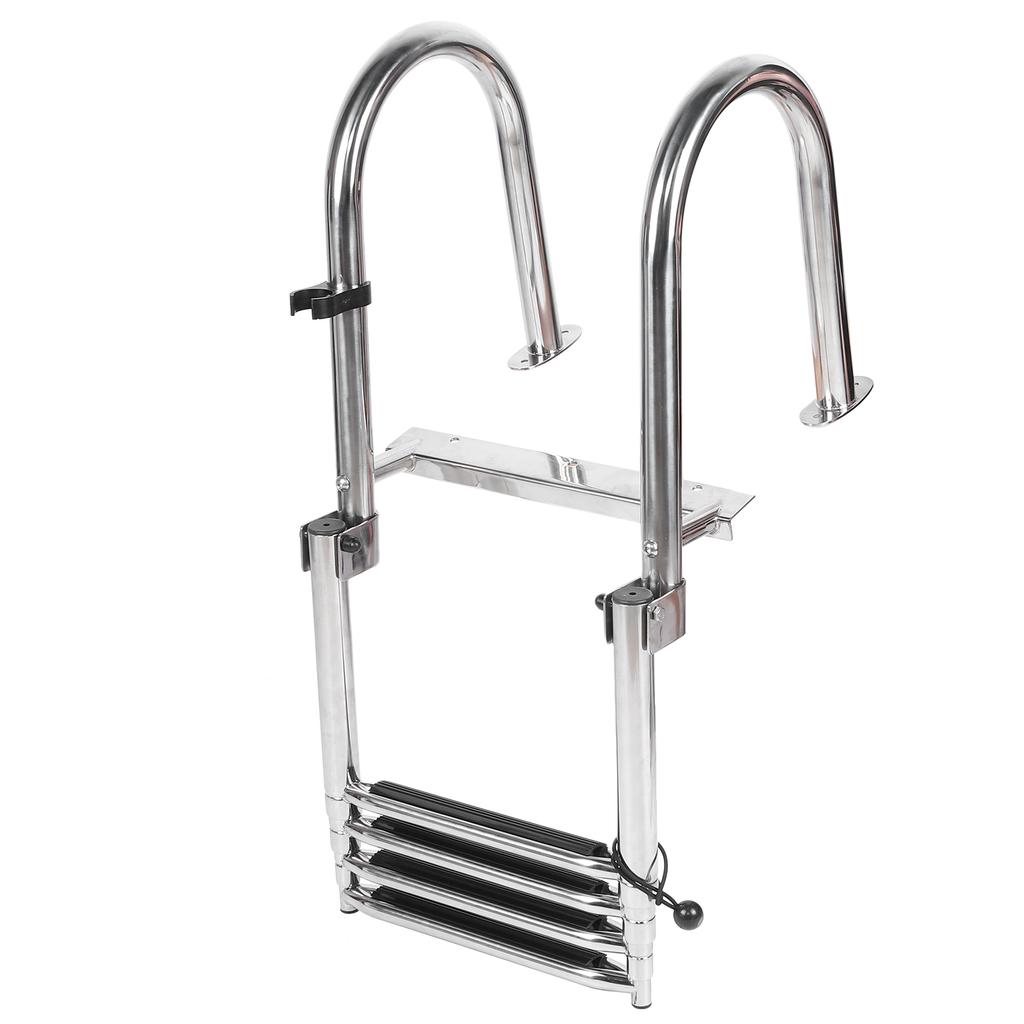 Boat Ladder Folding Telescopic 4‑Steps Marine Dock Stair Welded Reinforce Stainless Steel