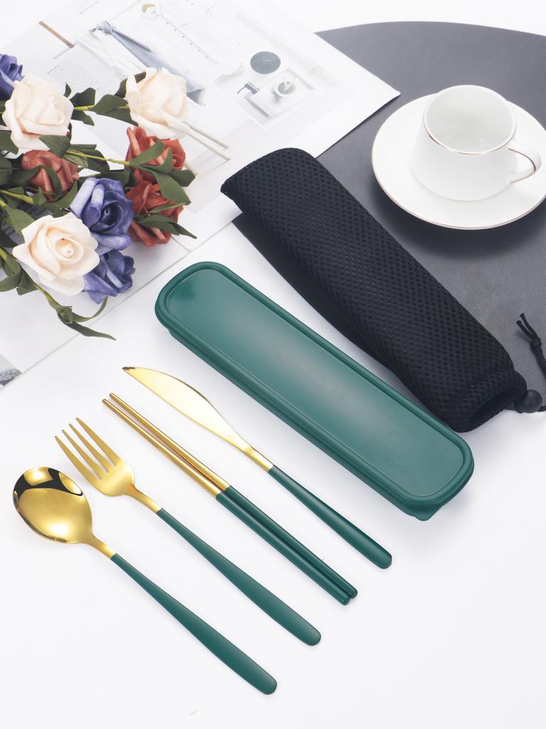 4-piece Cutlery Set Knife Fork Spoon Chopsticks Box Cutlery Portable Cutlery Travel Cutlery with Box