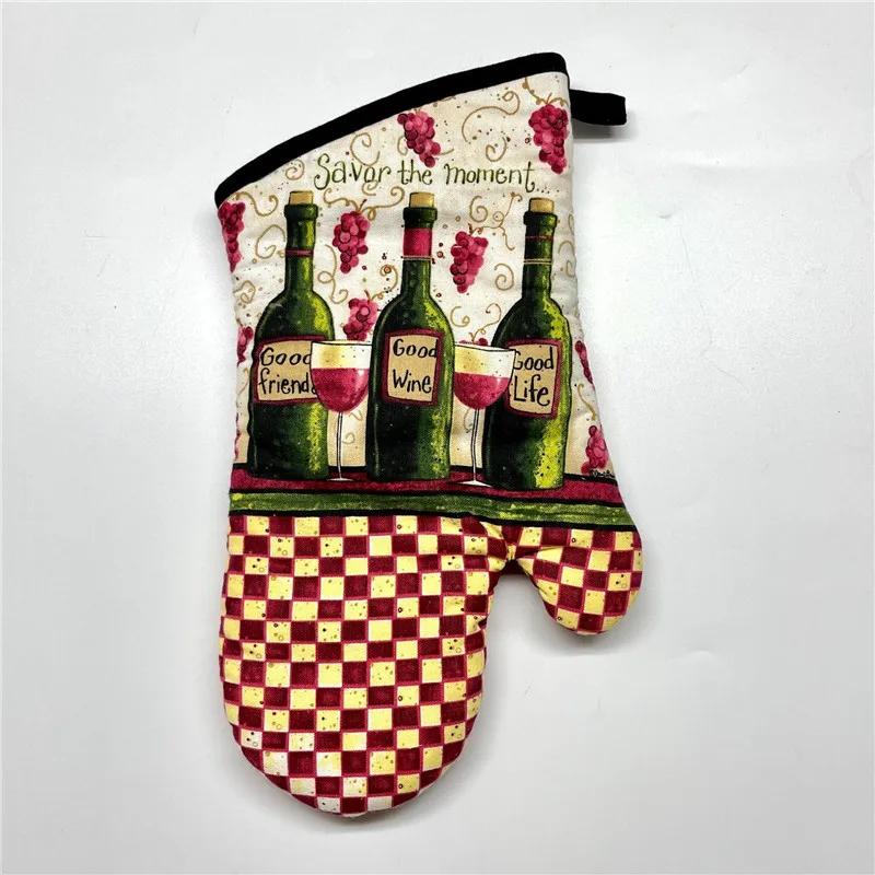 1Pc 18x33cm Cotton Retro Printed Thicken Kitchen Baking Oven Mitts Anti-Hot Microwave Insulation Glove Pad