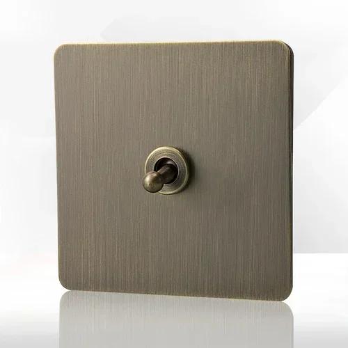 Retro Eu Metal Panel Wall Toggle Light Switch Socket,Bronzed Antique Stainless Steel German 16A Socket with USB Phone Charging