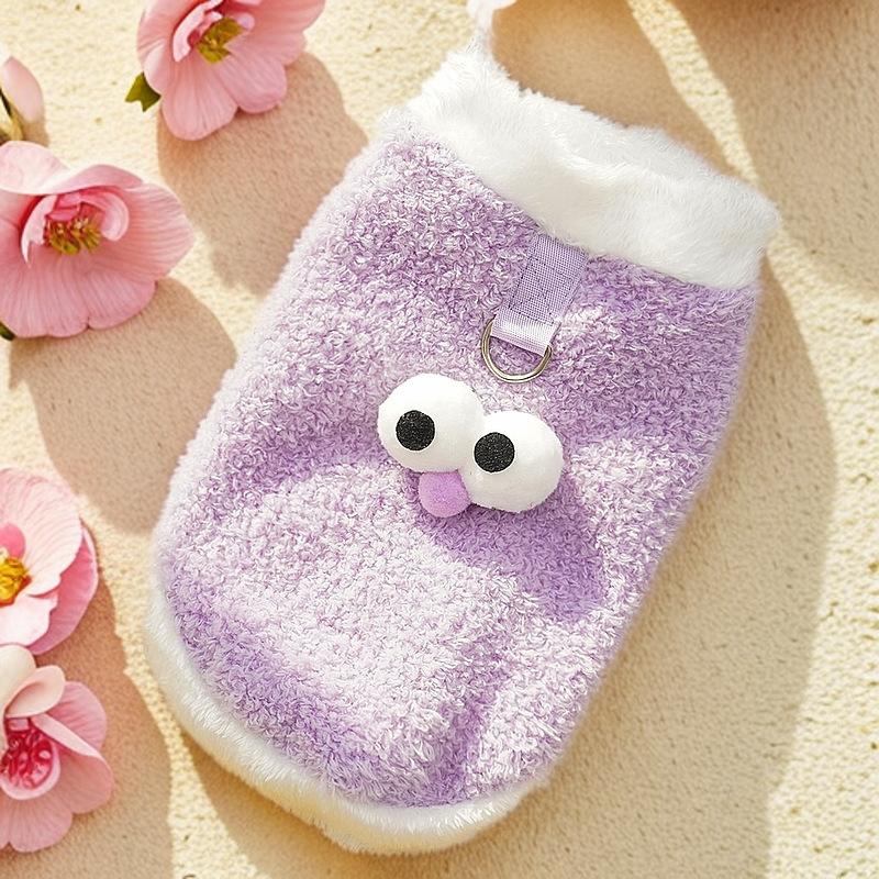 Cute Googly Eye Pet Vest for Small Dogs - Soft Fluffy Puppy Clothing (4 Colors) Warm Pet Apparel