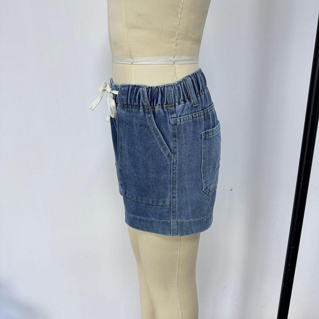 Elastic Waist Drawstring Women's Denim Shorts - Trendy European and American Style