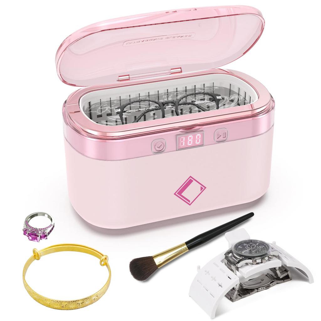 LifeBasis Ultrasonic Glasses Compact Home Use Ultrasonic Cleaner with Improved Powerful Denture 5 Timer Watch Precious and Jewelry Cleaner, Cleaner,