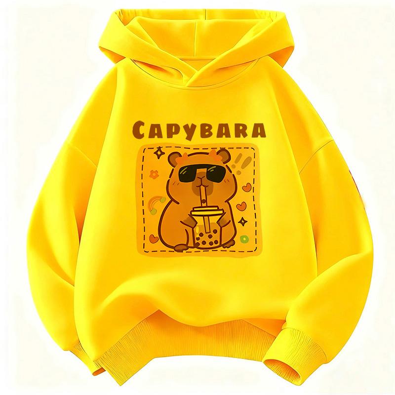Felpa con Cappuccio Divertente Capibara che Beve Succo per Bambini Felpa Carina per Ragazzi Ragazze Autunno Primavera Felpe Casual