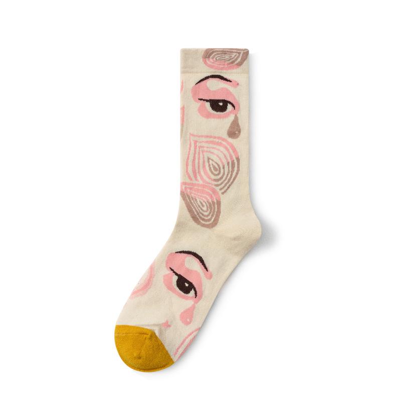 French Retro Abstract Oil Painting Mid-Calf Socks - Trendy Autumn/Winter High-Top Creative Combed Cotton for Women