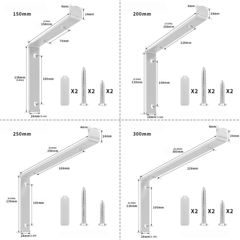 Reinforced L Shaped Wall Support Brackets Rustproof Steel Mounting Hardware for Shelves Cabinets Home Office Storage