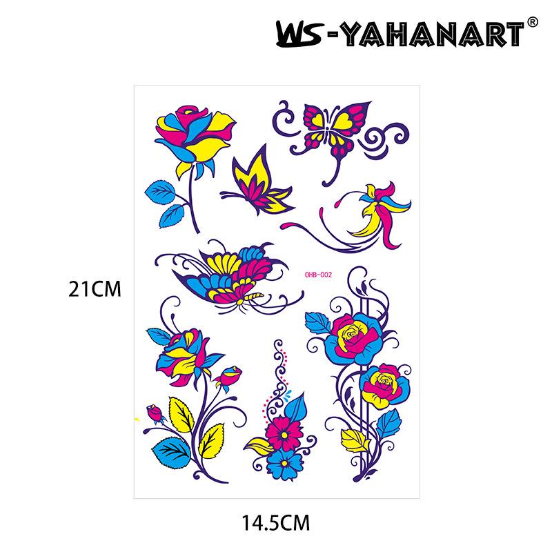 Creative Fluorescent Butterfly Face Tattoo Sticker Nightclub Bar Rose Sticker Flower Arm Waterproof Eco-Friendly Tattoo Sticker