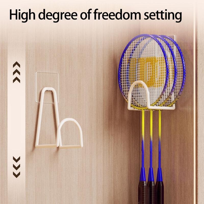 Badminton Racket Holder Wall Mount Rack with Strong Adhesive Metal Space Saving Organizer for Sports Equipment