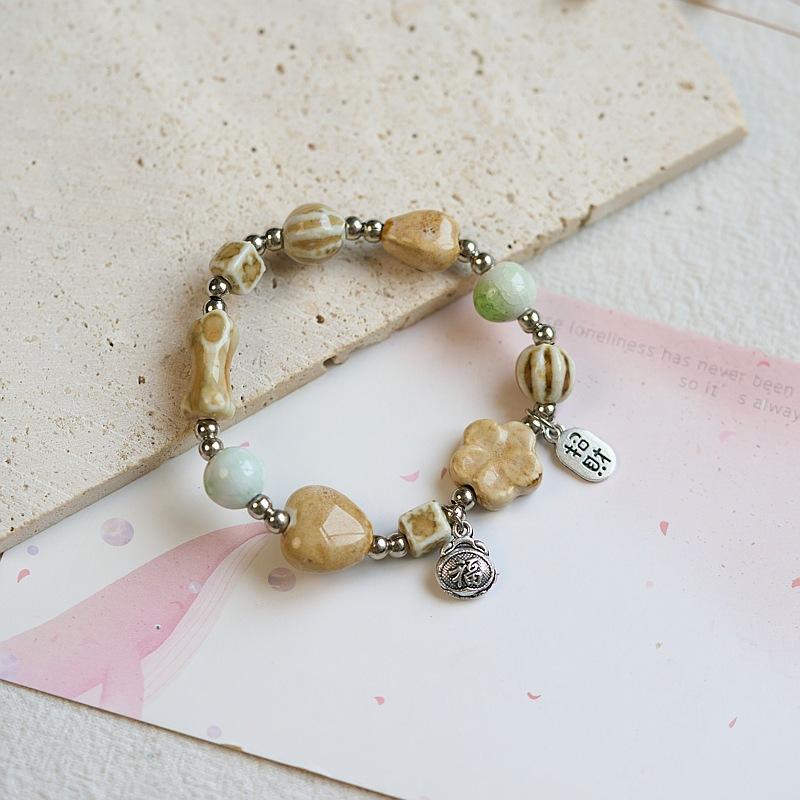 Jingdezhen Ceramic Bracelet Jewelry Ten Yuan Three Strings Niche National Style Cultural Play Ethnic Style Bracelet Wholesale