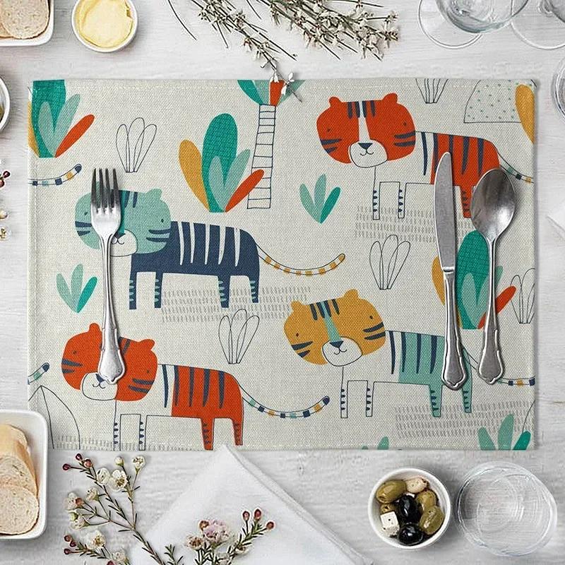 1PC Tiger Lion Place Mat Cartoon Animal Pattern Table  Creative   For Wedding Kitchen Decor Marine Life Placemat