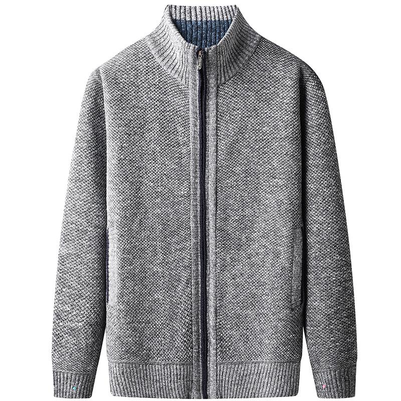 2025 Autumn New Jersey Men Casual Solid Color Sweatcoat Winter Men Thick Fleece Warm Sweater Casual Stand Collar Zipper Cardigan