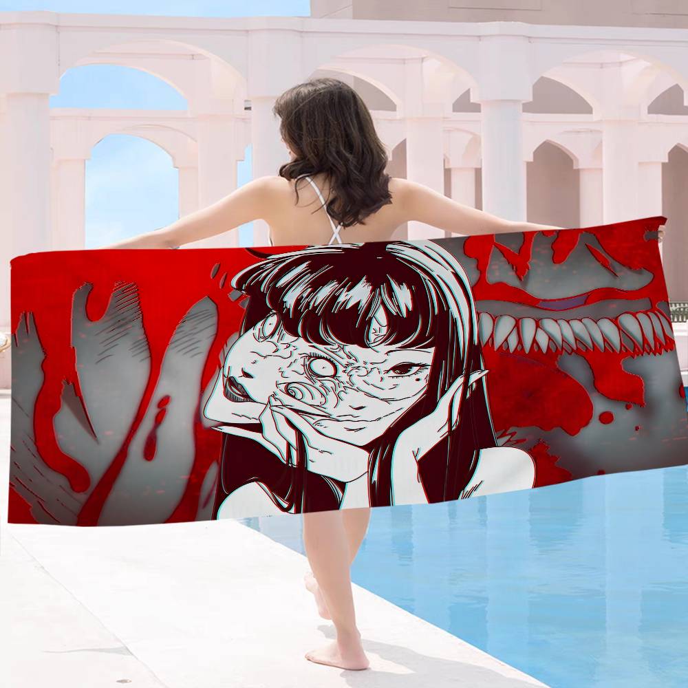 Hot Junji Ito Anime Beach Swimming Towel Soft Absorbent Washcloth Children's Gifts for Kids Travel Camping Gym