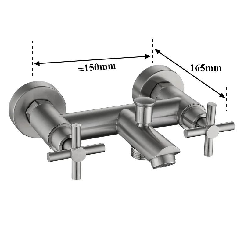 Bathroom Shower Faucet Stainless Steel Triple Bathtub Faucet Double Cross Handle Dual Control Hot Cold Mixer Valve Nozzle Tap