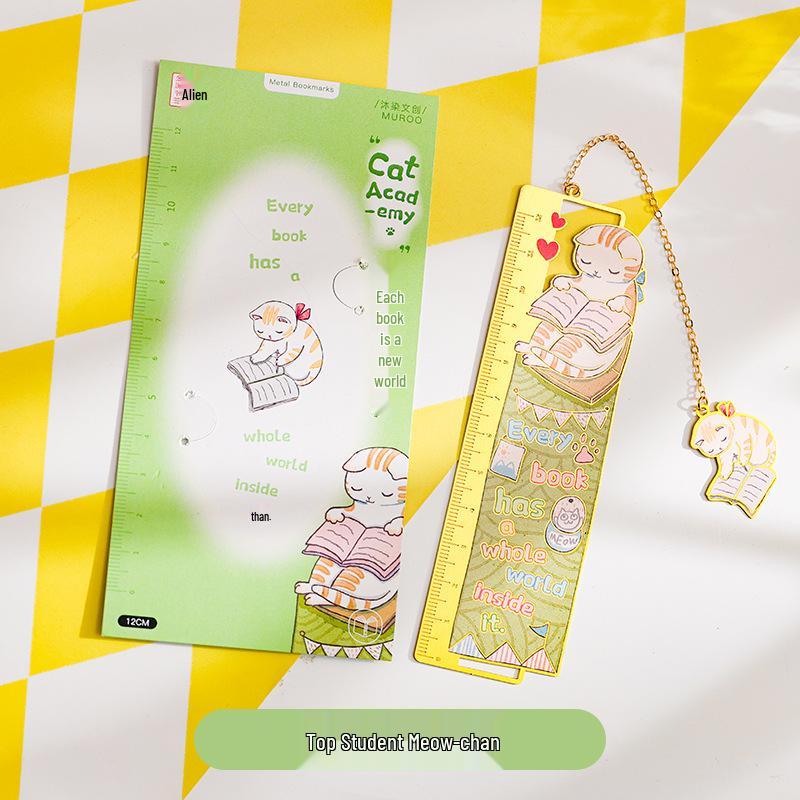 Mu Ran Cat Academy Metal Bookmark: Cute Dual-Use Hollow Book Clip and Creative Student Gift.