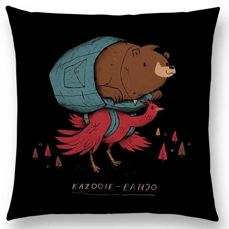 Magical Animals Sofa Throw Pillow Case Fantasy Adventure Fairy Tales Bear Walrus Wild Boar Bird Dog Cushion Cover