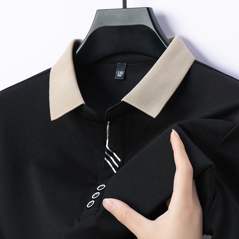 

Мужская футболка-поло с воротником-ножницами, однотонная, средне-синяя, свободная, повседневная, корейская версия 4XL