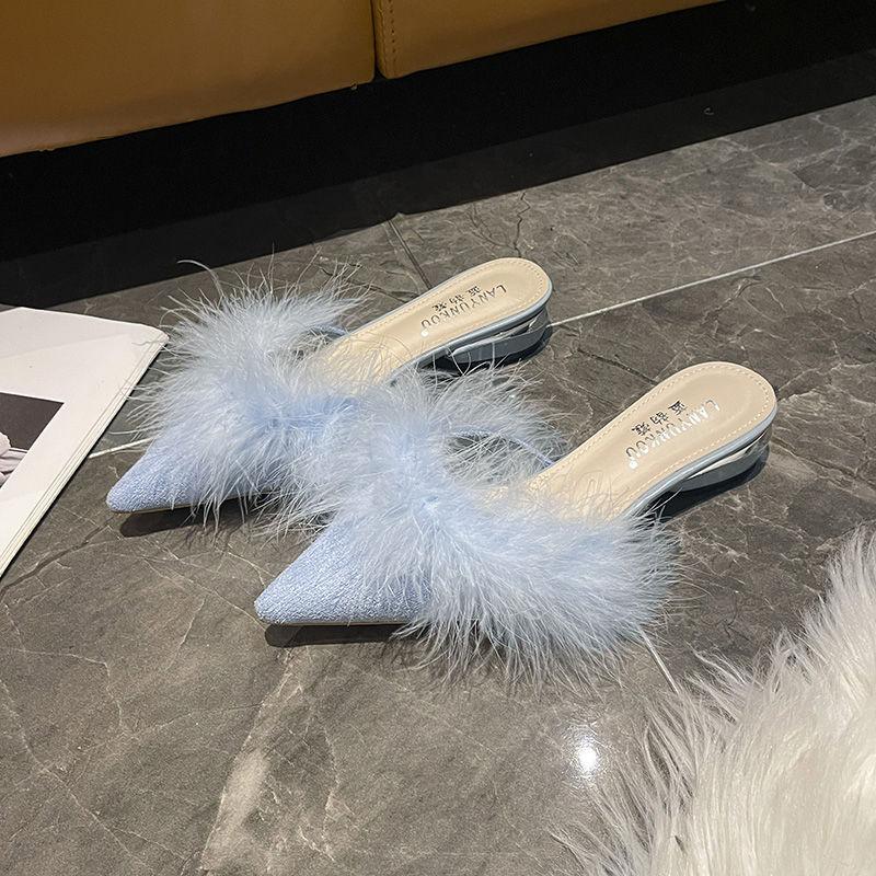 Женские тапочки и женские сандалии с острым носком на низком каблуке уличные мюли сексуальные шлепанцы летний тренд 2025 дизайнерская роскошная обувь 33 2689₽