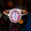 Big Oval Stone Elegant Pink Fire Opal Rings For Women Vintage Rose Gold Color Engagement Promise Bands Wedding