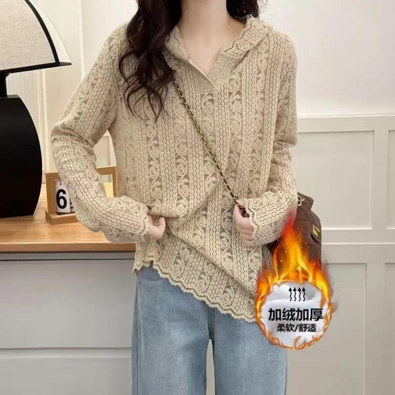 Haut à Manches Longues Élégant au Crochet en Dentelle Creuse pour Femme, Pull Uni à Capuche Lâche