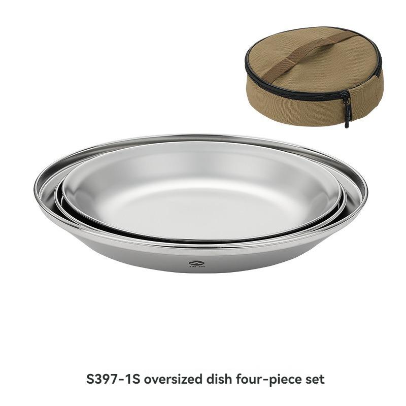 CAMPINGMOON Outdoor Picnic Plate Set Stainless Steel Simple Fruit Plate with Storage Bag Camping Portable Tableware