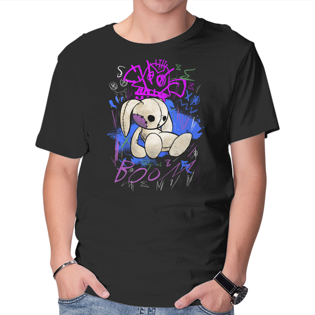 Unisex Crew Neck T-Shirt Jinx Bunny Graphic Short Sleeve Casual Tee L