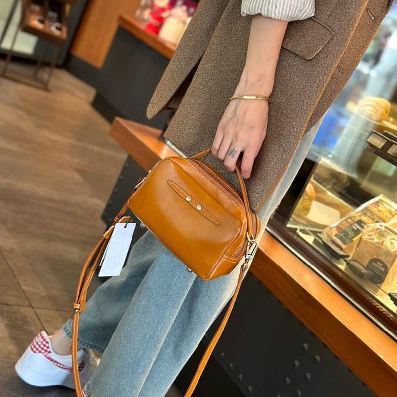 Cowhide Bag Women's Genuine Leather Small Square Bag Women's Bag Fashionable Single-shoulder Casual Crossbody Bag