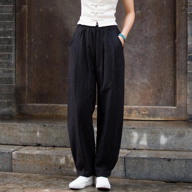 2025 Spring/Summer Women's Cotton Linen Slimming Lantern Pants - Sand Washed Loose Fit.