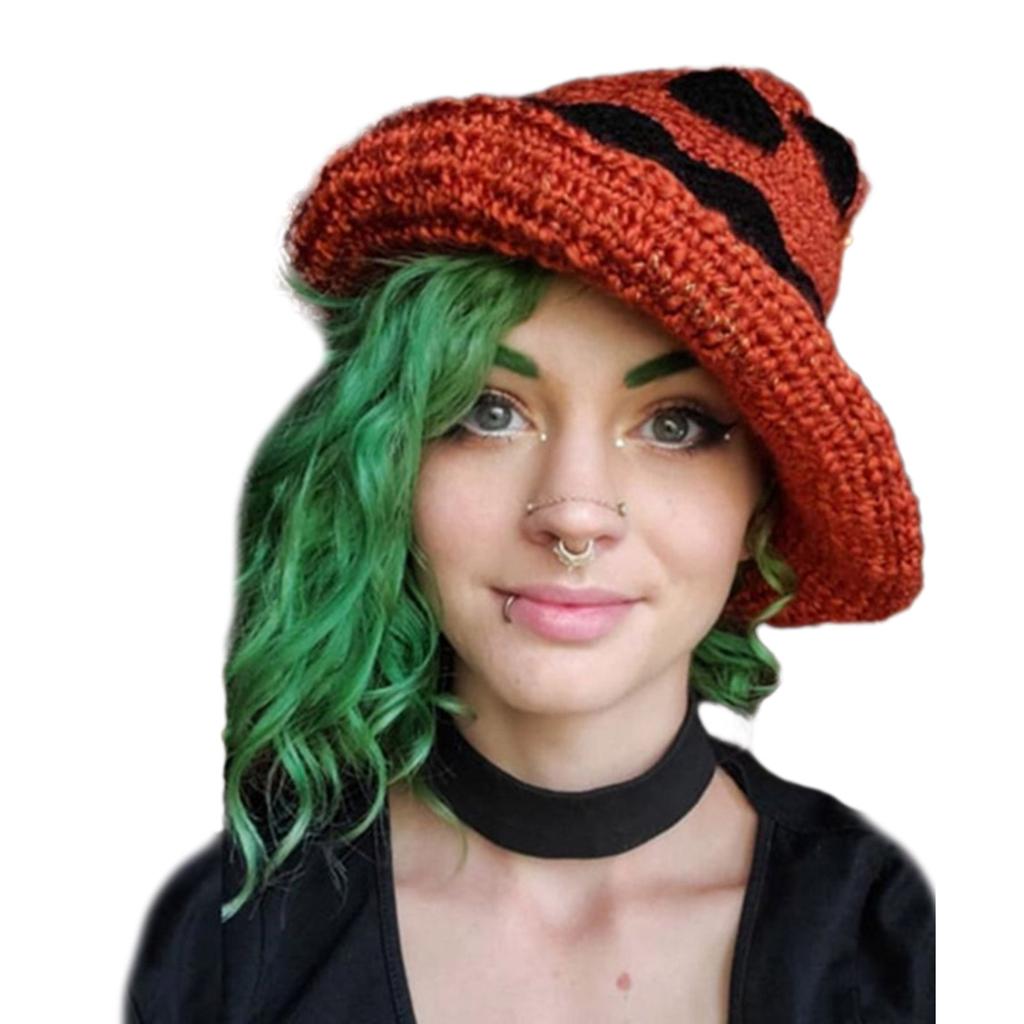 Knitting Witch Hat Costume for Women Men Teenagers for Party Decorations Crocheted Wizard Cap
