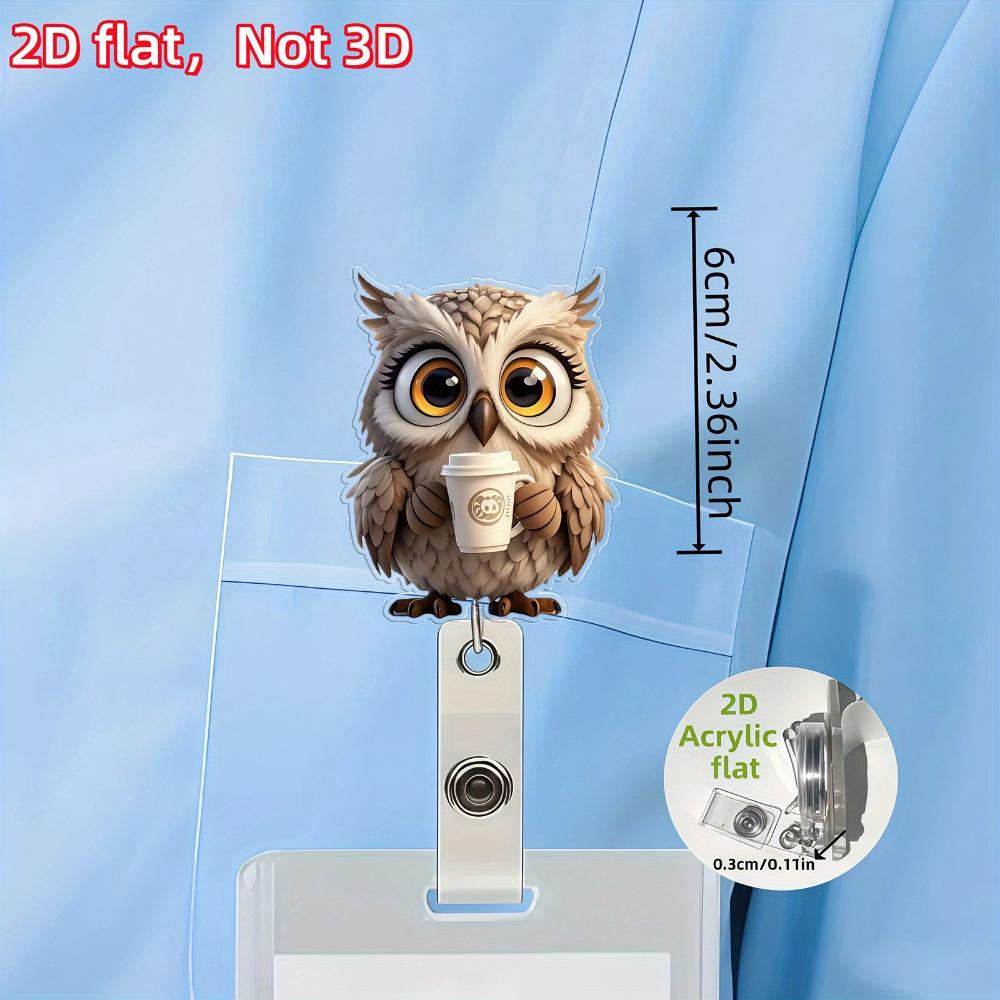 2D Flat Owl Retractable Badge Reel Brooch For Nurses, Doctors, Medical Students ID Holder