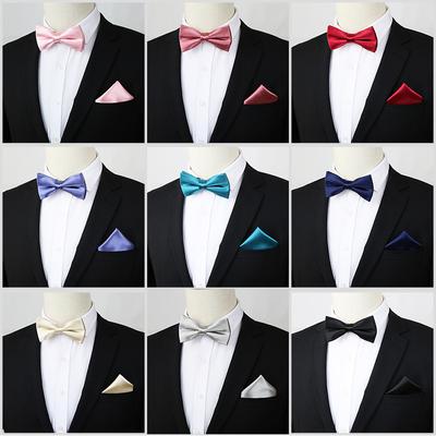 Accessori per Abbigliamento Casual Elegante da Festa da Uomo, Set Due Pezzi con Papillon e Fazzoletto da Tasca, Cravatta
