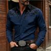 Stylish Men's Baroque Floral Embroidered Western Shirt, Satin Feel Slim Fit Button Up Blouse
