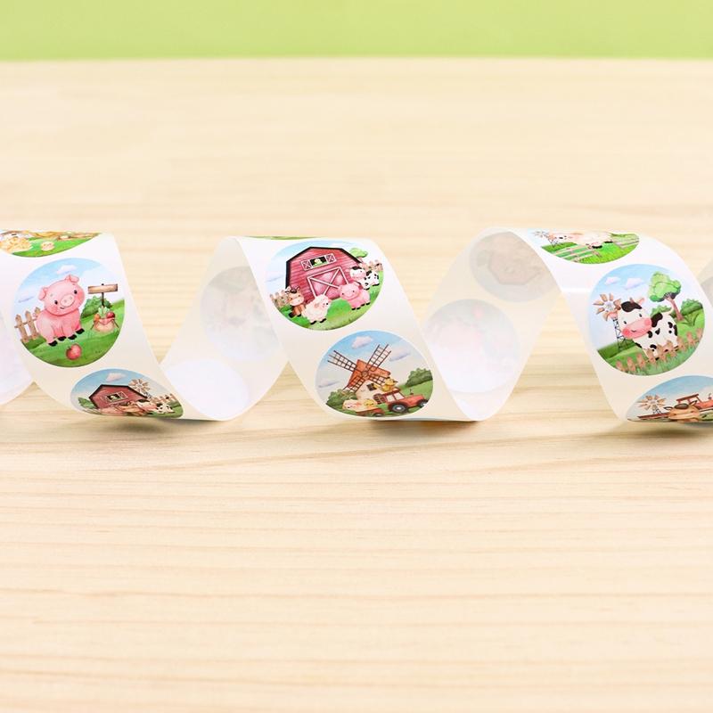 500pcs/roll Farm Animal Stickers Candy Bags Sealing Sticker Animal Stationery Stickers Farm Themed Brithday Party Decortions