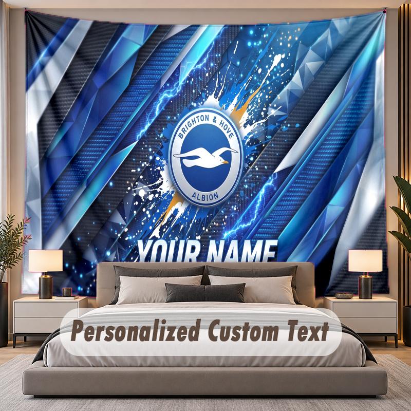 Custom Name Text Tapestry Brighton & Hove Albion Football Personalized Polyester Wall Tapestry For Bedroom And Room