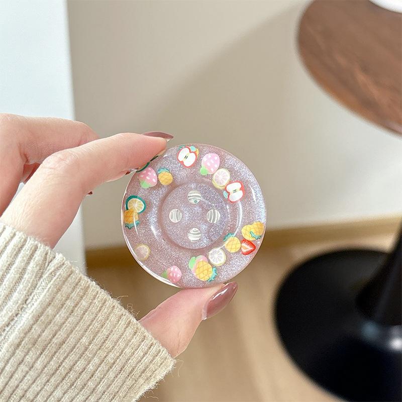 

Small Fresh Fruit Accessories Glitter Solid Color Button-Pasted Telescopic Mobile Phone Airbag Holder Desktop Drama Support