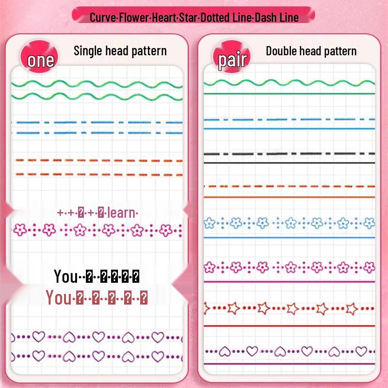 Creative 6-Color Wave Pattern Highlighter Journal Pens - DIY Outline and Curve Markers for Students