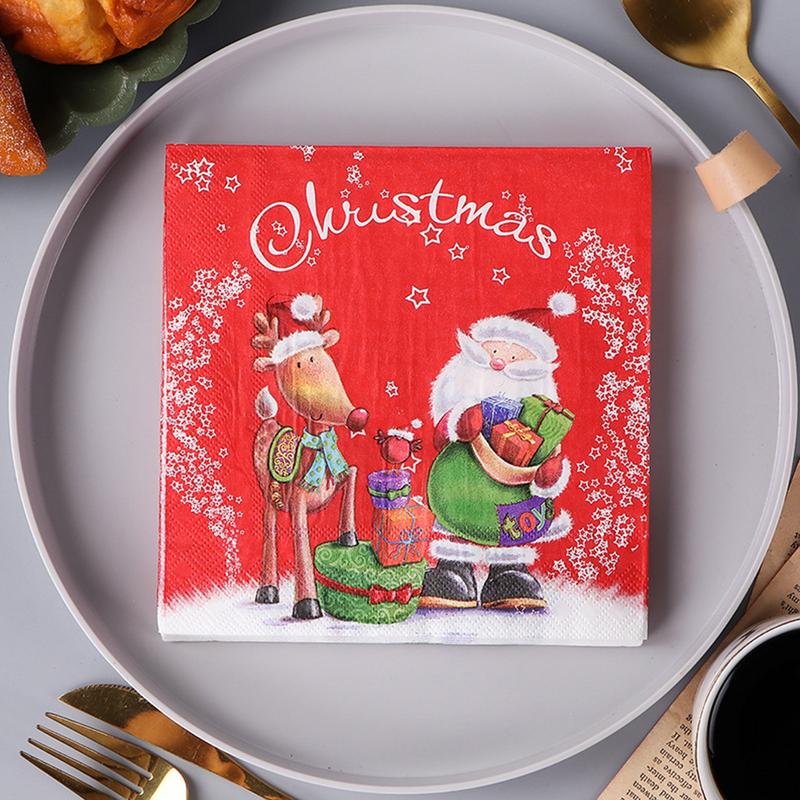 20 Stück/Packung 33cm 2-lagige Servietten mit Weihnachtselementen bedruckt Weihnachtsserie Party Einweg-Papier-Tischsets Tischdekoration Papier