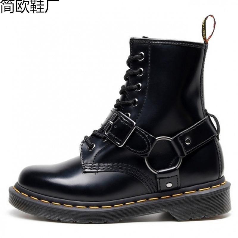 Martin Boots Buckle Belt Tooling Boots Women's Buckle Short Boots Men's and Women's Leather Boots Round Head Tide