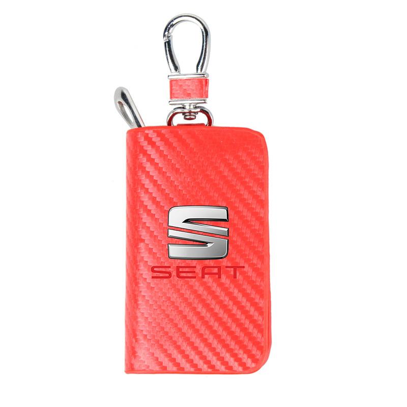 wszp1 Car Key Bag Carbon Fiber Key Holder Keyring Wallet Zipper For Seat Leon Ibiza Alhambra Exeo Altea Arona Mii IBL Car Accessories