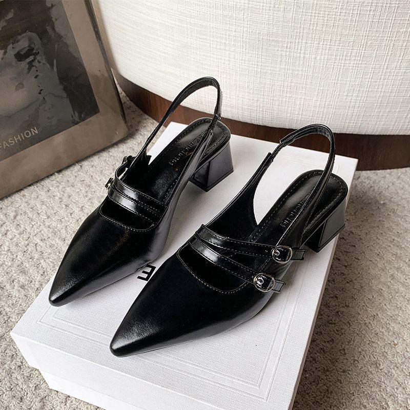 

Red fairy high heels niche black 2025 bag head sandals shoes pointed single shoes spring and summer French new models 40 чёрный