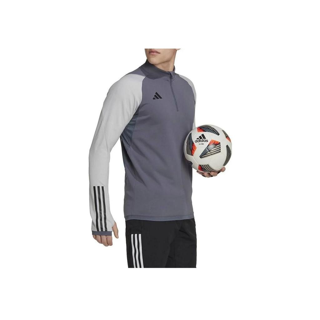 adidas Stand Collar Pattern Printed Color Block Long Sleeve T-Shirt Men Tops Gray HU1316