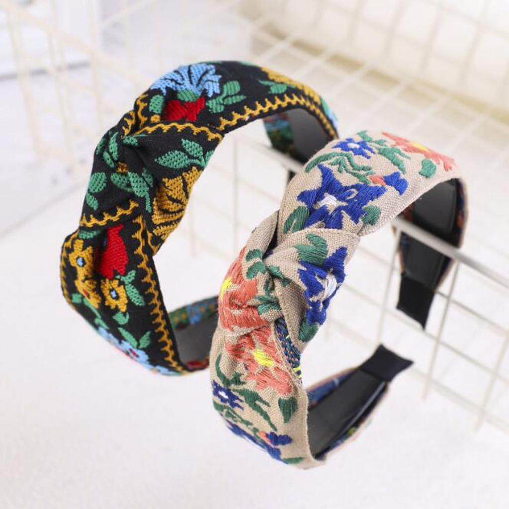 New Fashion Headband For Women Bohemia Flower Hairband Girls Embroidery Vintage Ethnic Style With Teeth Non-slip Turban