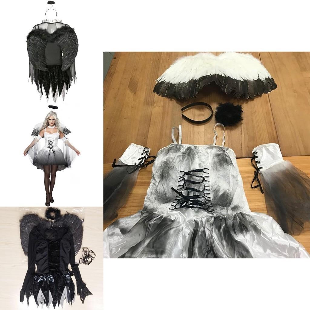 Womens Halloween Dark Angel Devil Costume Fancy Dress Ghost Bar Cosplay Party