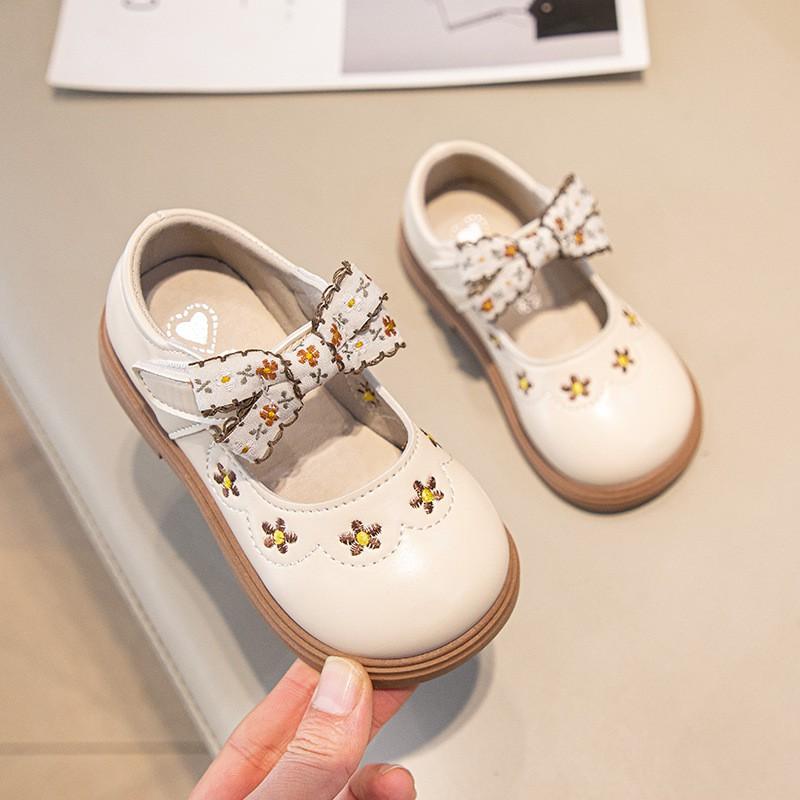 Girls Princess Shoes With Bow Detail Soft Sole PU Flat Toddler Kids Size 20-31